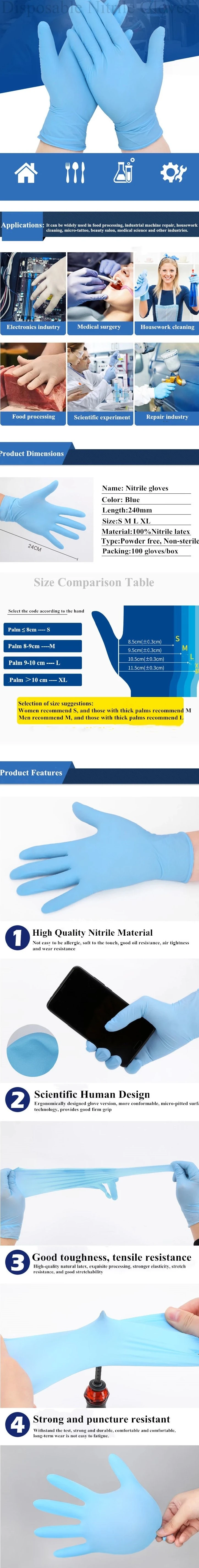 Disposable Factory Examination Powder Free CE FDA Approved Nitrile Gloves