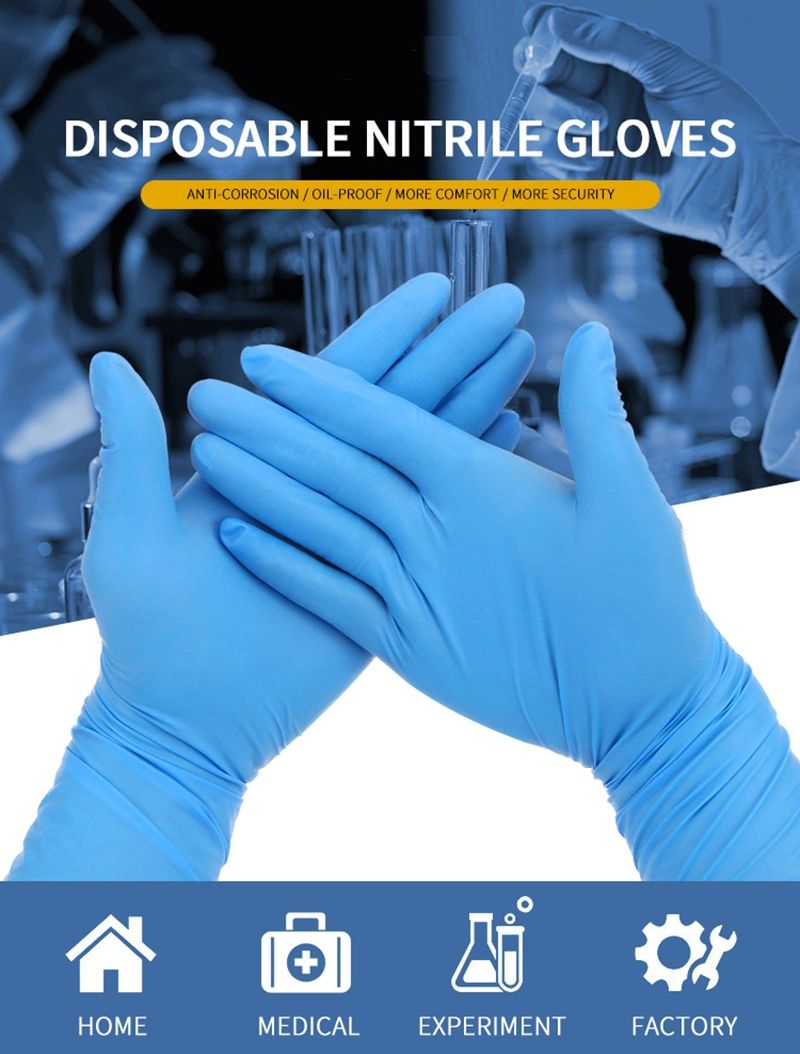 Powder Free White/Black/Blue/Pink Disposable Medical/Non-Medical Nitrile Examination Gloves with CE