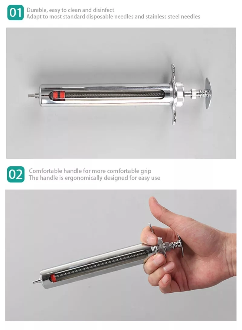 10ml 20ml 30ml 50ml Metal Syringe with Needle Veterinary Instruments Injection with Needle for Veterinary and Animal