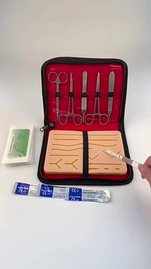 Almohadilla de sutura Dental, Kit de sutura Dental Modek, Kit de práctica de sutura de goma con bolsa, 5 herramientas, entrenamiento quirúrgico Dental